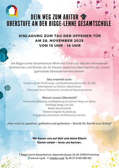 Einladung zum Tag der offenen T�r an der Bigge-Lenne Gesamtschule